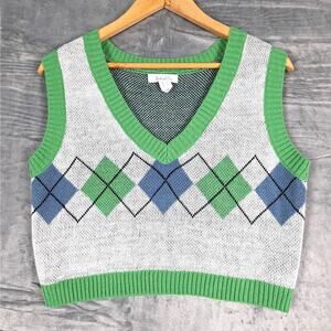 Womens Sweater Vest Large Academia Preppy Schoolgirl Golf Tennis Old Money Crop